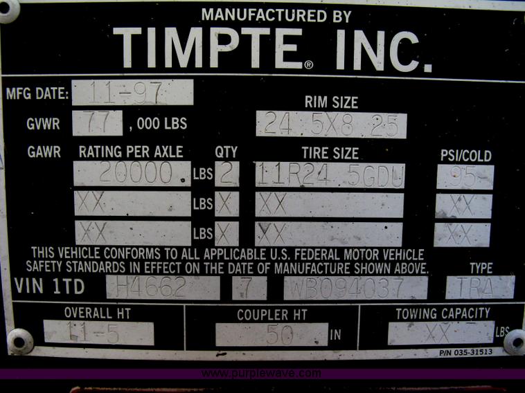 image for item B8262 1997 Timpte spread-axle hopper bottom trailer