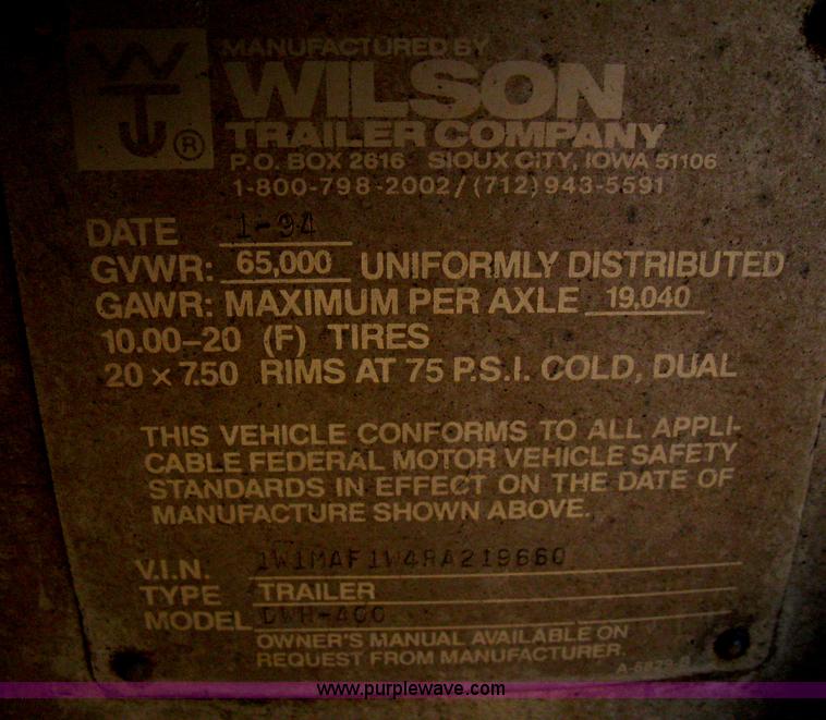 image for item B8271 1994 Wilson DWH-400 hopper bottom aluminum trailer