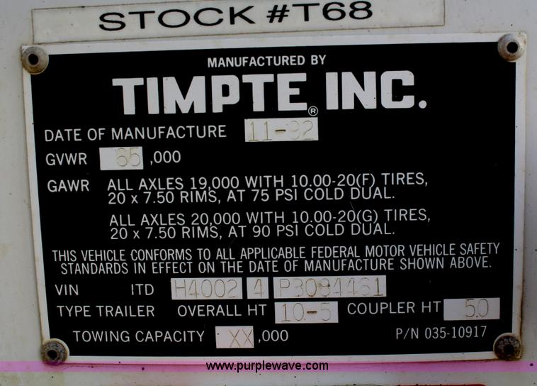 image for item F2522 1993 Timpte 42' double hopper bottom grain trailer