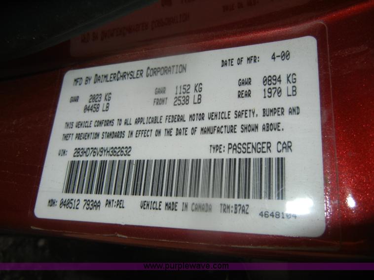 image for item D4871 2000 Dodge Intrepid R/T