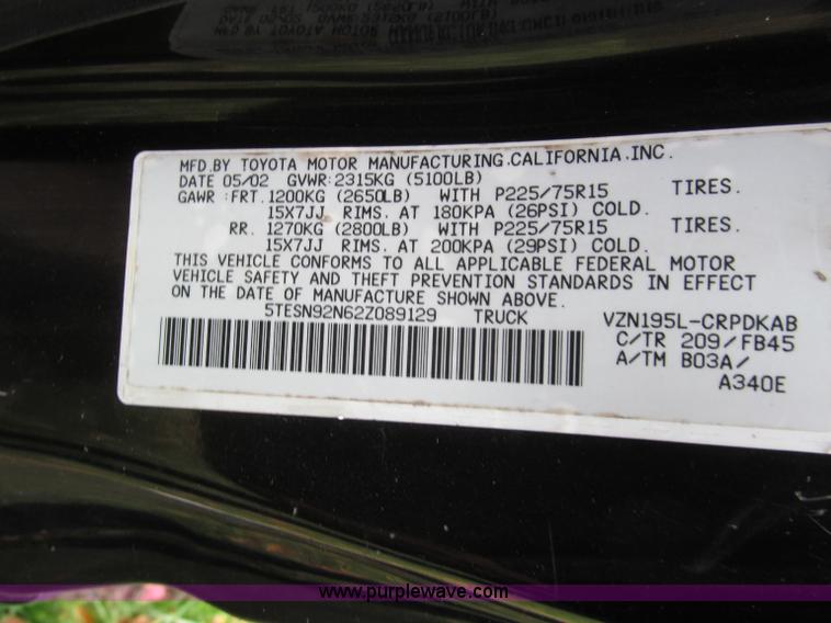 image for item E5656 2002 Toyota Tacoma Prerunner SR5 Xtra Cab pickup truck