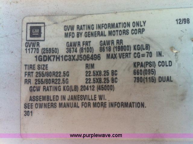 image for item F3055 1999 GMC C6500 refrigerated box truck