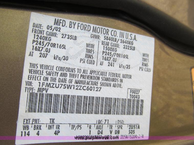 image for item F4613 2002 Ford Explorer Limited SUV