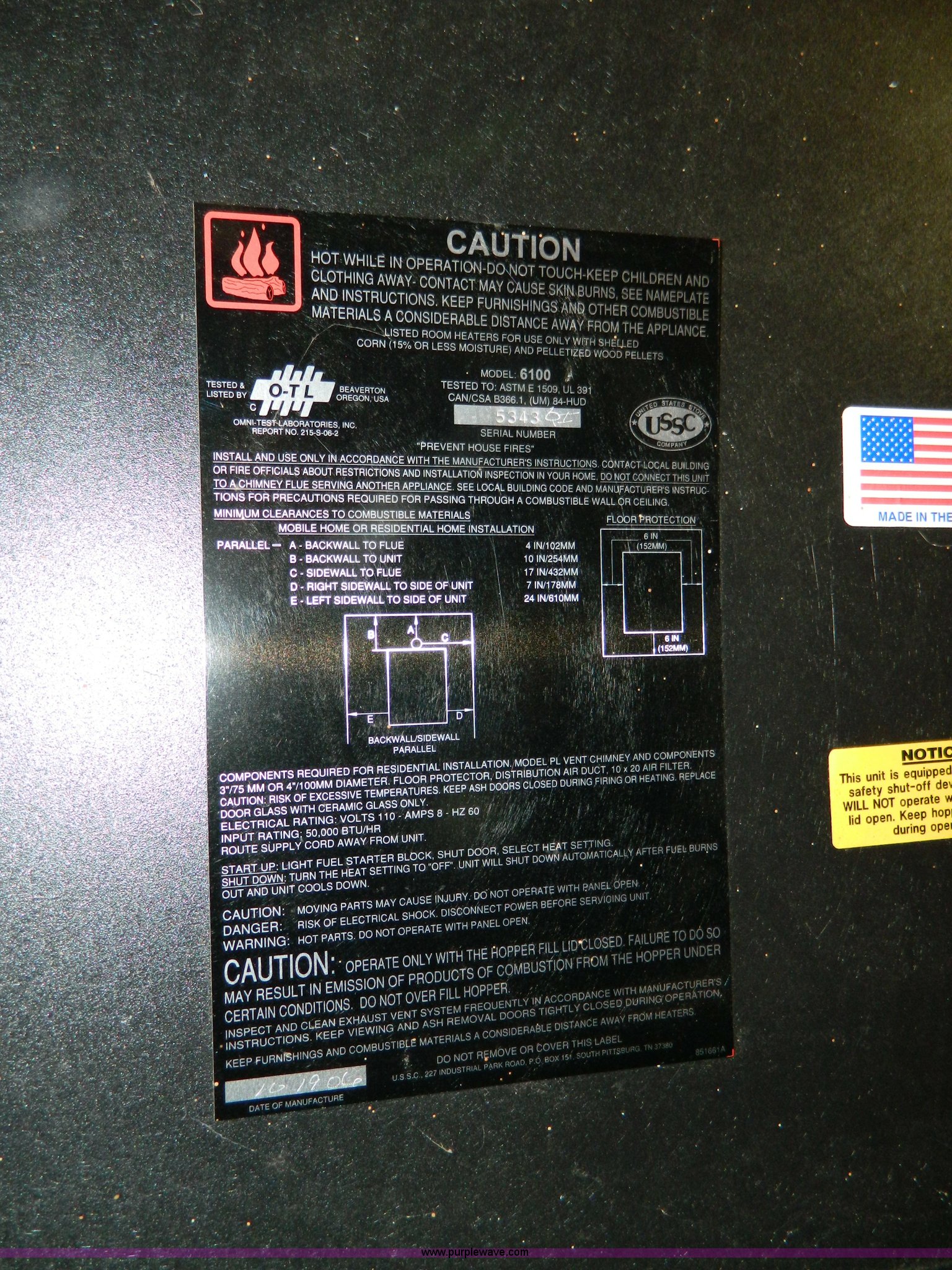 2006 American Harvest 6100 corn/wood pellet heating stove in Belleville, KS  | Item G7533 sold | Purple Wave