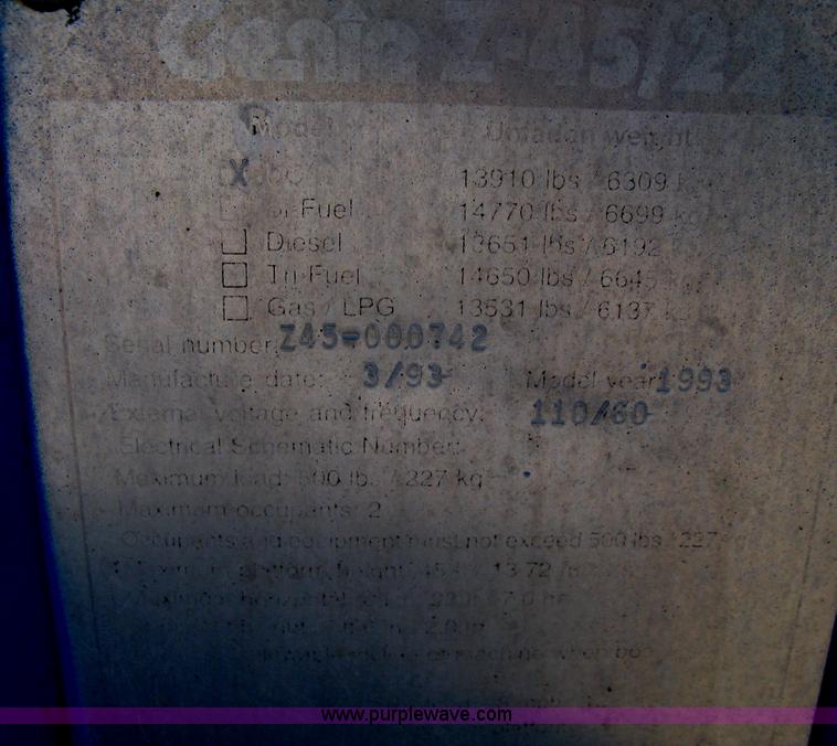 image for item B8268 1993 Genie Z-45/22 knuckle boom lift