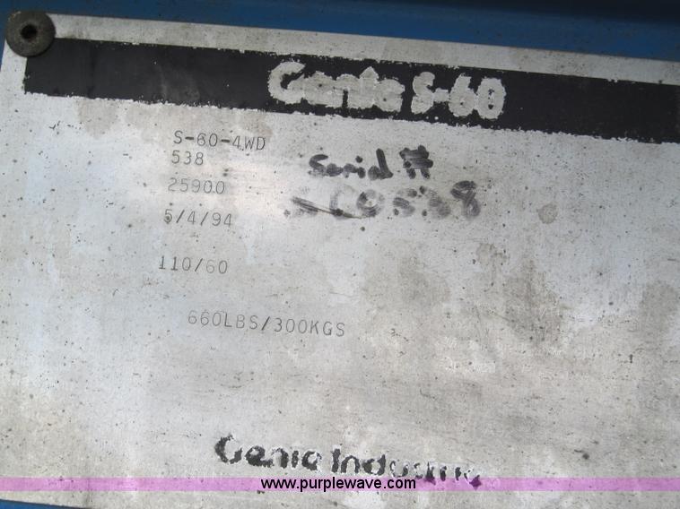 image for item E5599 1994 Genie S60 boom lift
