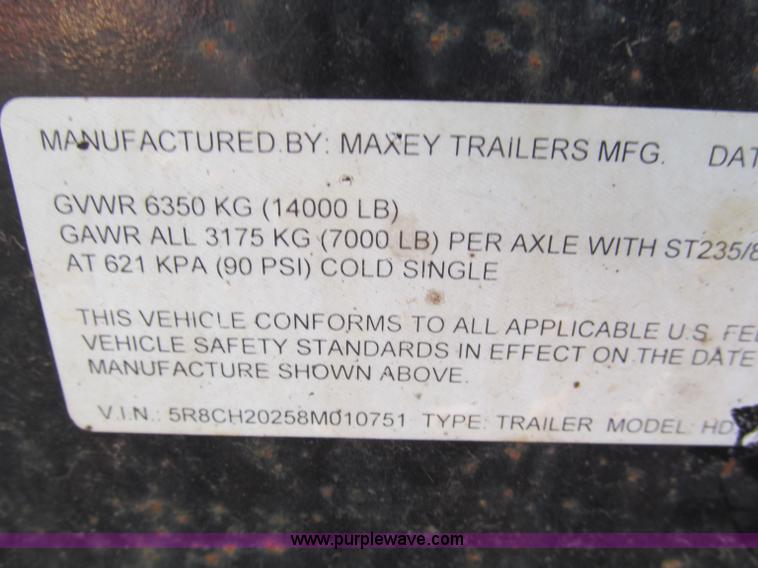 image for item E5644 2008 Maxey HD 20' equipment trailer