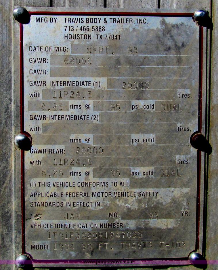 image for item E8143 1994 Travis T-102 end dump trailer