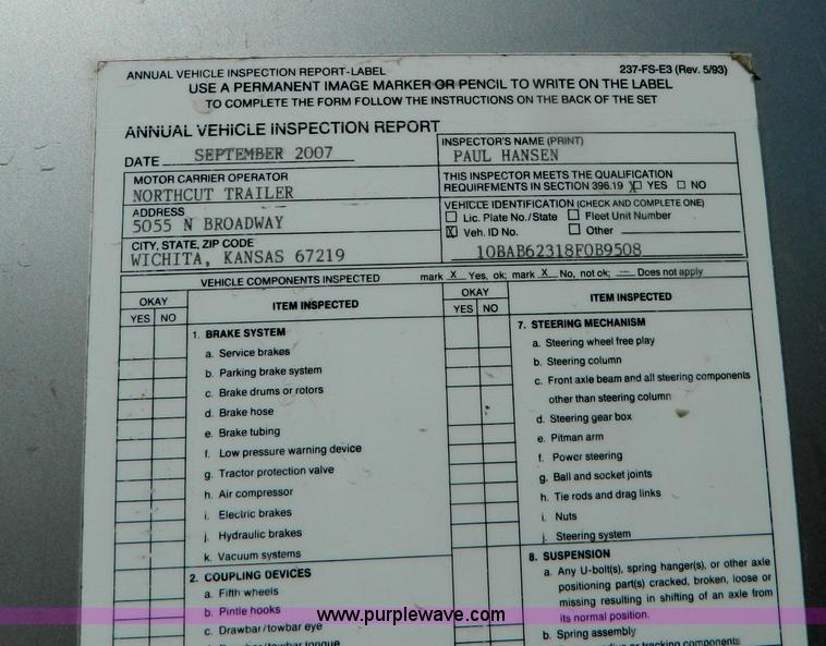 image for item E4197 2008 Brenner 2NC600010SS water tanker trailer