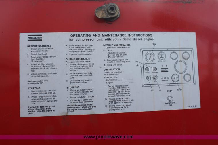 image for item F6165 1998 Atlas Copco XAS 90 JD trailer mounted air compressor