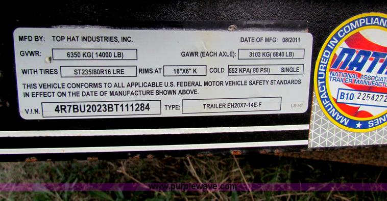 image for item B1660 2011 Top Hat 20' equipment trailer