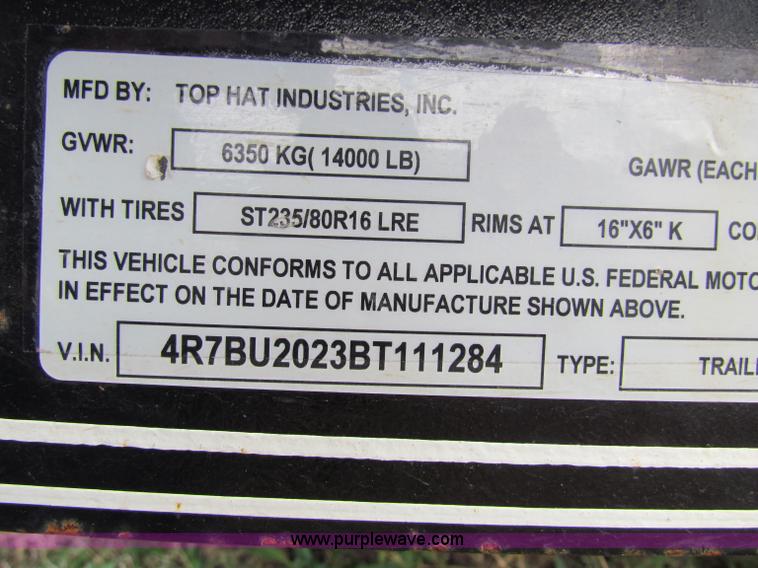 image for item B1660 2011 Top Hat 20' equipment trailer