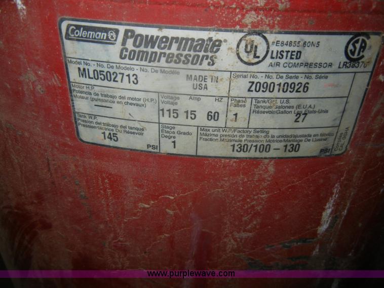 image for item F9244 Coleman Magna Force 27 gallon air compressor