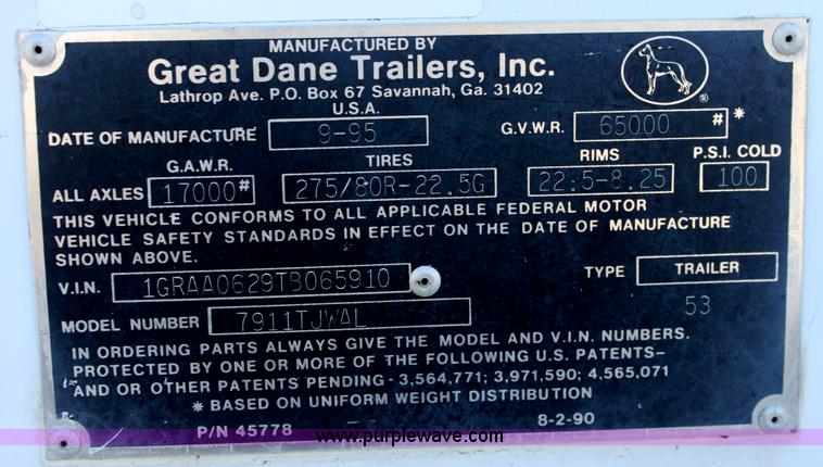 image for item E4226 1996 Great Dane 53' tandem axle dry van trailer