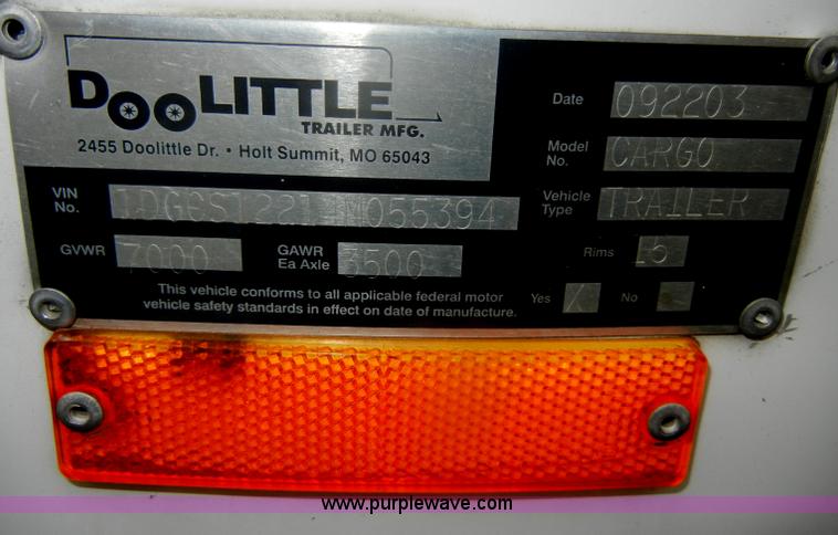 image for item U9334 2004 Doolittle cargo trailer
