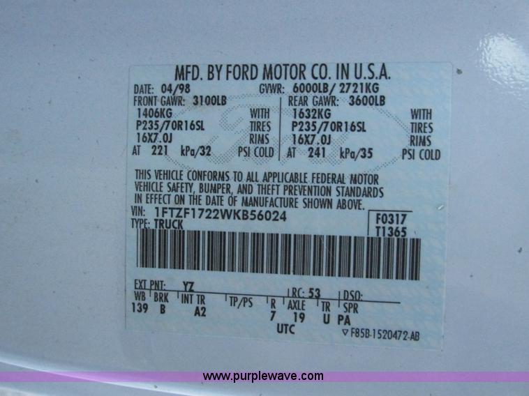 image for item F4007 1998 Ford F150 pickup truck