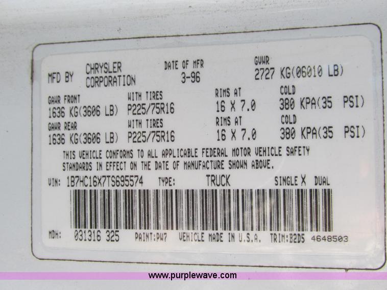 image for item F4012 1996 Dodge Ram 1500 pickup truck