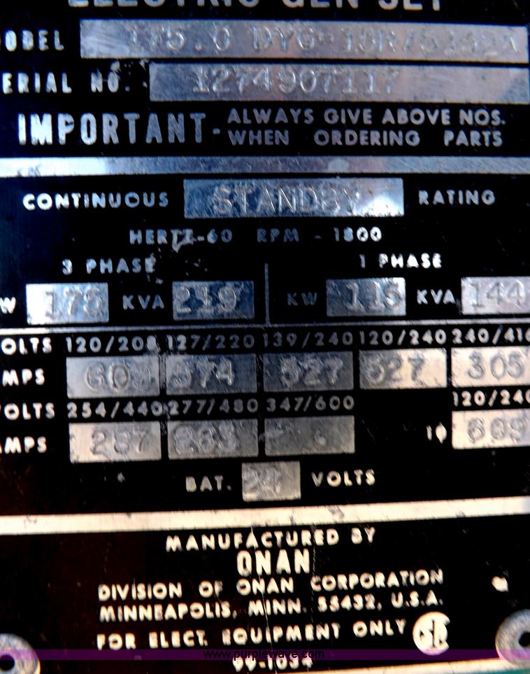 image for item F6273 Onan 175 KW generator