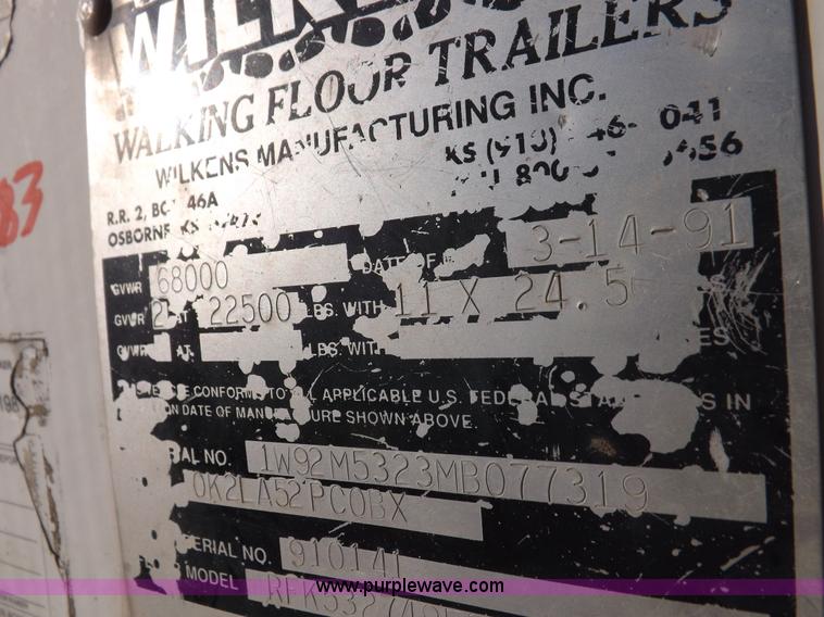 image for item F6183 1991 Wilkens walking floor trailer