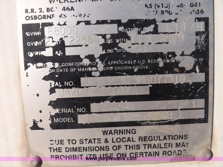 image for item F6183 1991 Wilkens walking floor trailer