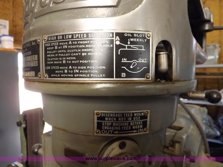 image for item J9047 Bridgeport 130321 vertical knee mill with power feed