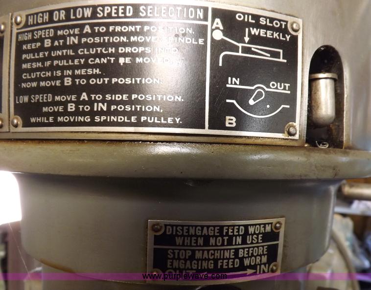 image for item J9047 Bridgeport 130321 vertical knee mill with power feed