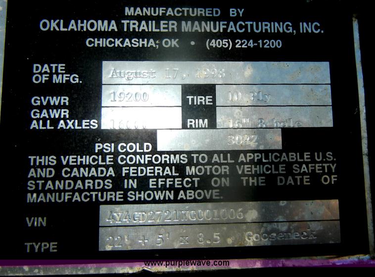 image for item D4661 1998 Oklahoma 35.5' gooseneck trailer