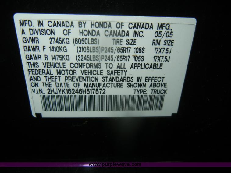 image for item D4681 2006 Honda Ridgeline RT pickup truck <br />Non-repairable title, parts only