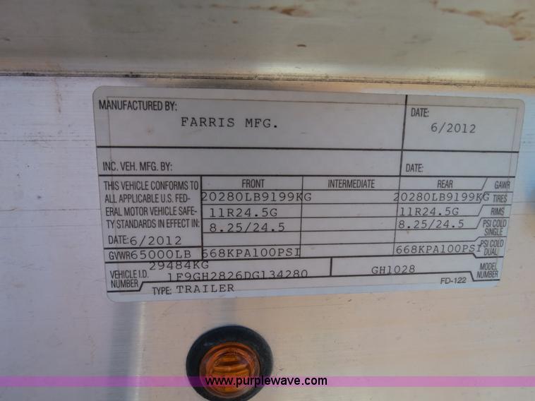 image for item B4531 2013 Farris GH1028 28.5' aluminum double hopper grain trailer