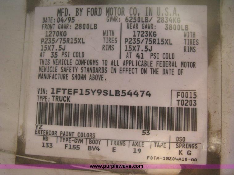 image for item B8245 1995 Ford F150 XL pickup truck