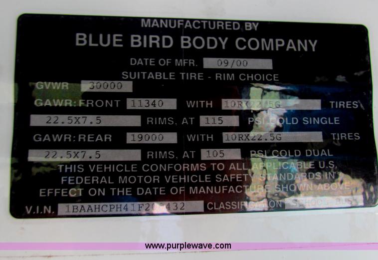 image for item E8183 2001 Blue Bird TC2000 school bus