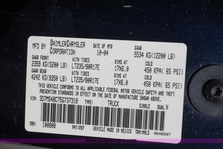 image for item F2505 2005 Dodge Ram 3500 Quad Cab pickup truck