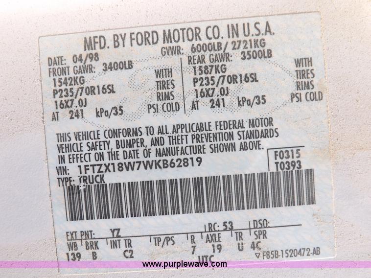 image for item F6302 1998 Ford F150 XL SuperCab pickup truck