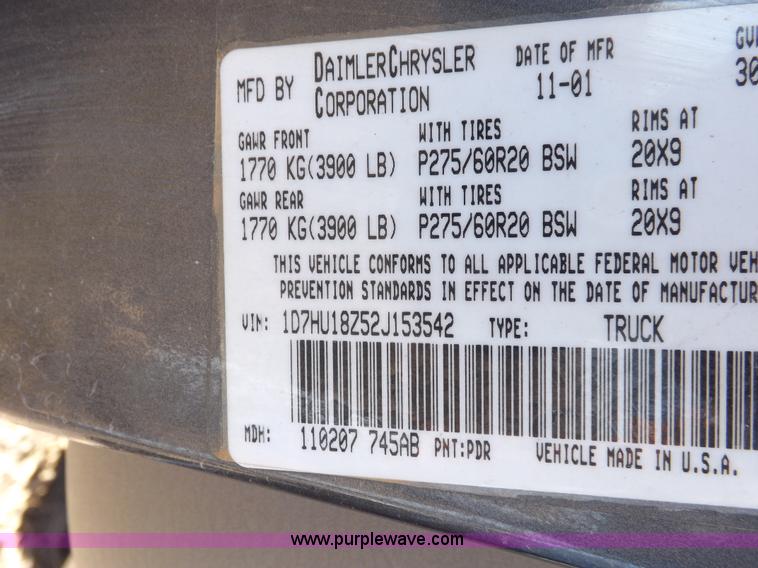 image for item F6309 2002 Dodge Ram 1500 Sport Quad Cab pickup truck