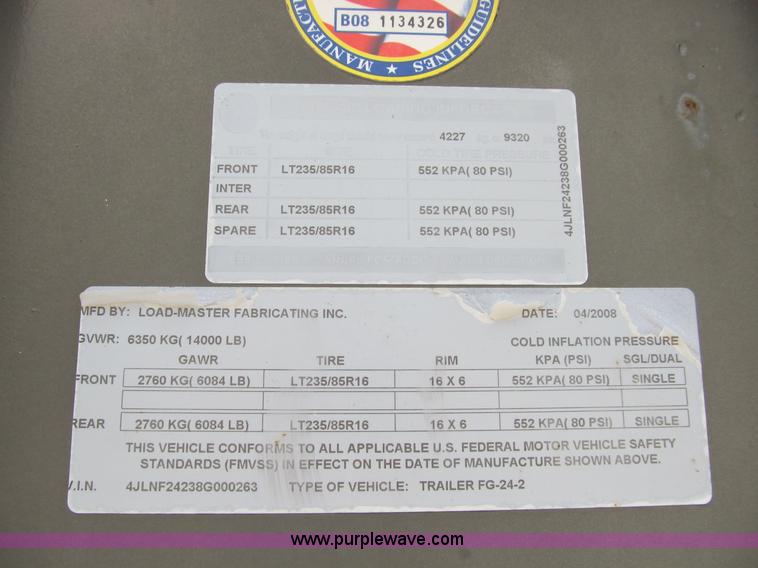 image for item B2889 2008 Loadmaster 24' drop deck gooseneck trailer