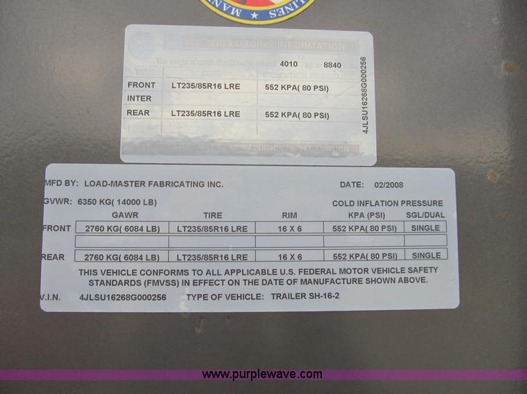 image for item B2890 2008 Loadmaster 16' dump bed trailer