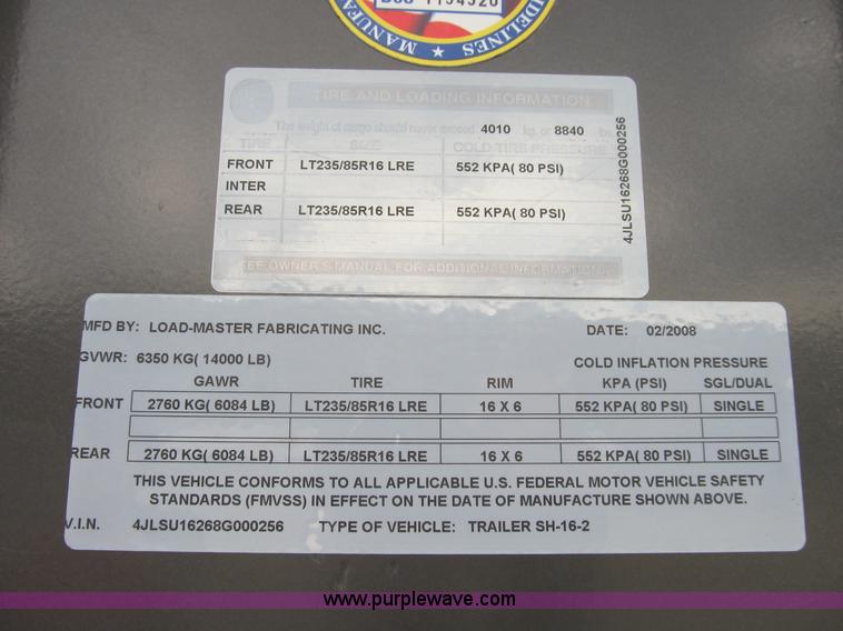 image for item B2890 2008 Loadmaster 16' dump bed trailer