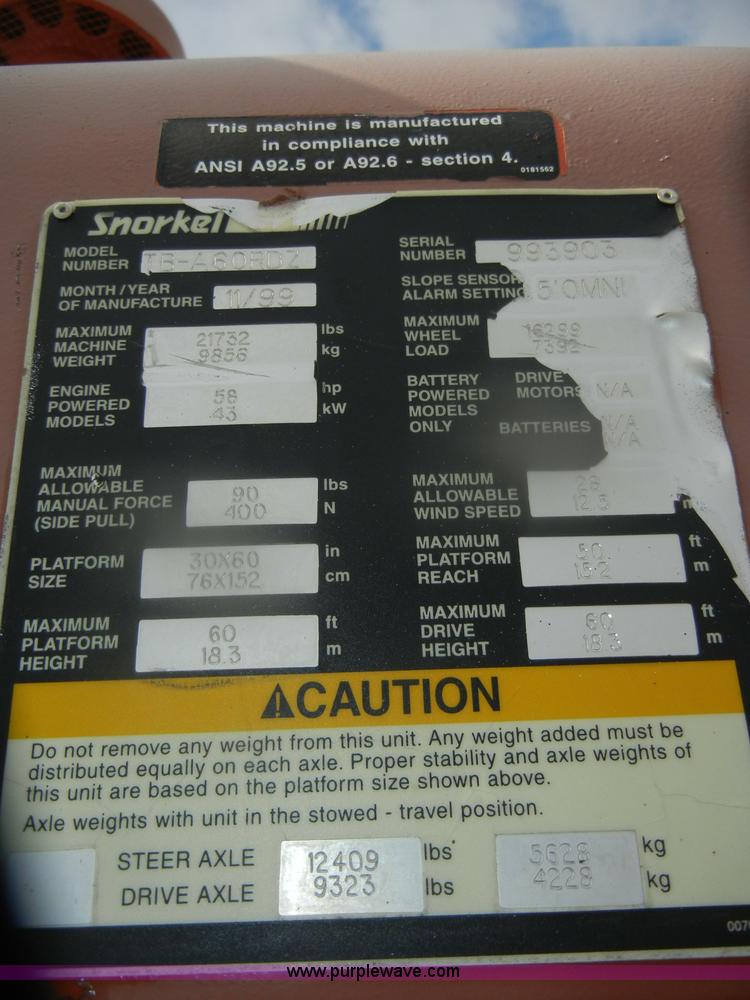 image for item D4655 1999 Snorkel TB60 boom lift