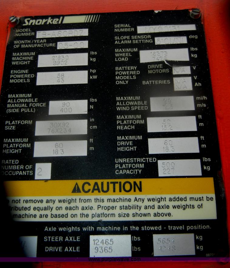 image for item D4659 2000 Snorkel TB60 boom lift