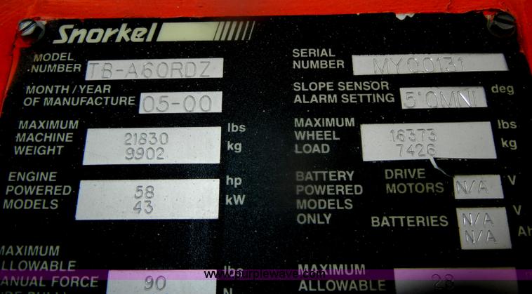 image for item D4659 2000 Snorkel TB60 boom lift