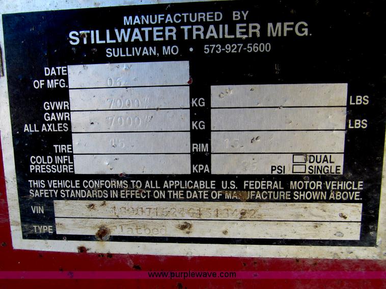 image for item F4670 2006 Stillwater 16' flatbed trailer