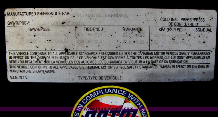 image for item C2949 2008 B-B Behnke tandem axle tender trailer