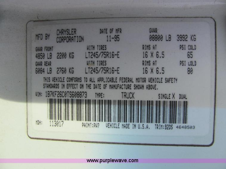 image for item C2998 1996 Dodge Ram 2500 pickup truck