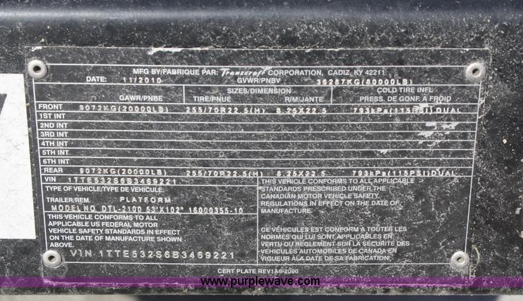 image for item F2890 2011 Transcraft DTL-2100 drop deck trailer