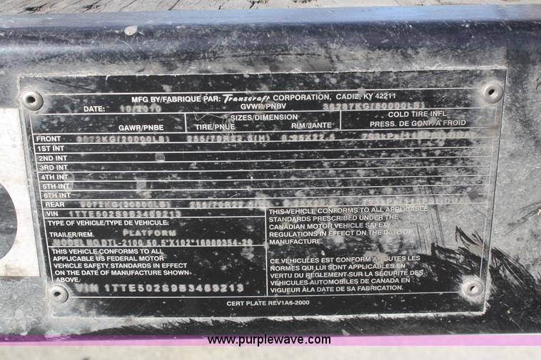 image for item F2891 2011 Transcraft DTL-2100 drop deck trailer