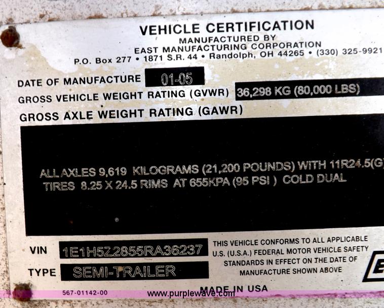 image for item F6351 2005 East Accordion 48'9" curtain wall trailer