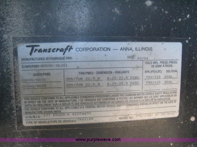 image for item B8486 2004 Transcraft step deck flatbed trailer