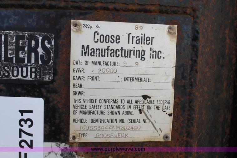 image for item F2731 1992 Coose 36' gooseneck livestock trailer
