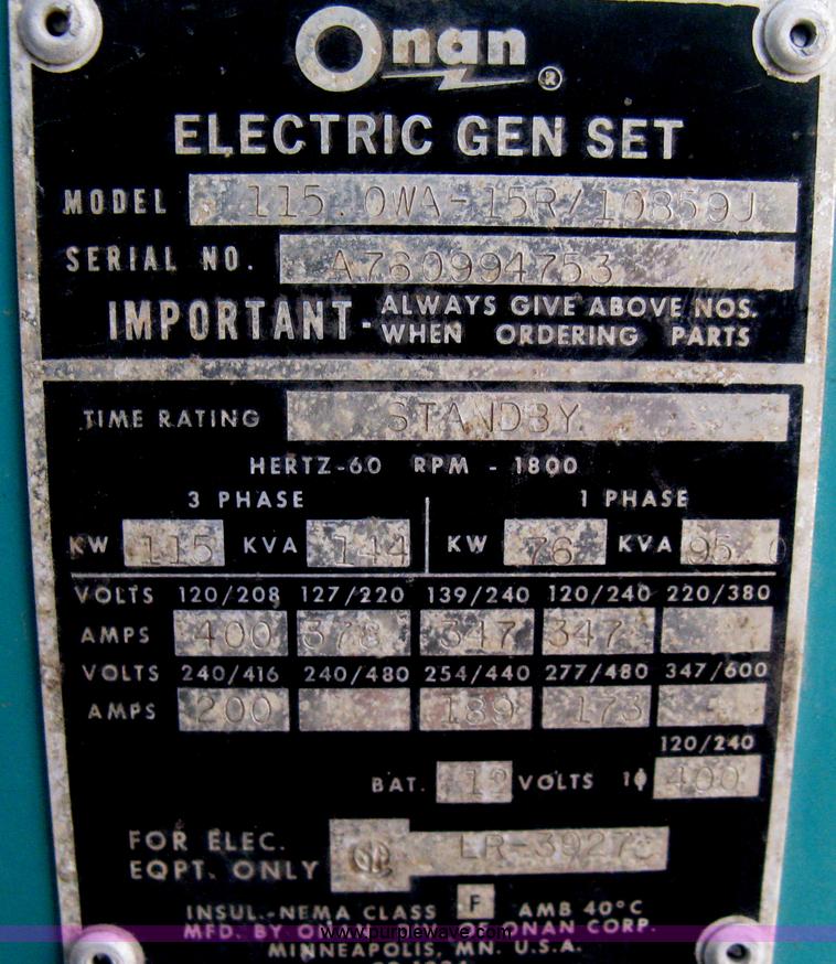 image for item B8350 Onan 115/WA backup generator