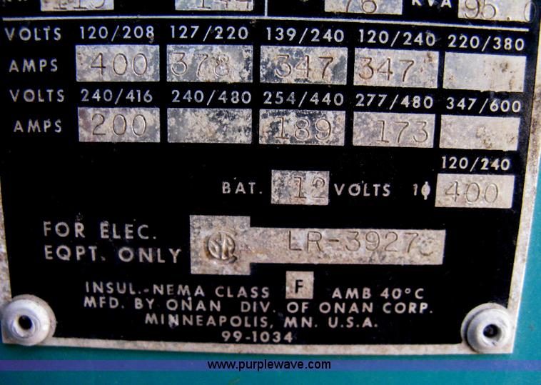image for item B8350 Onan 115/WA backup generator
